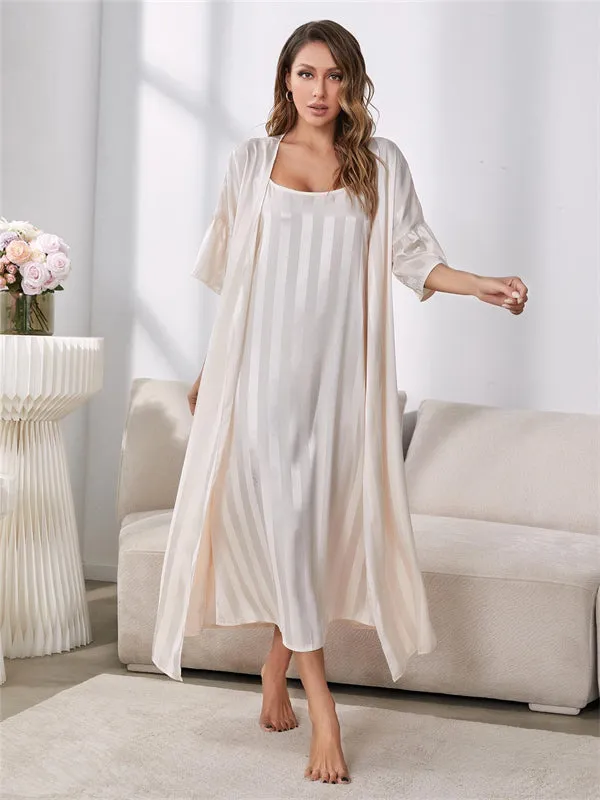 2pcs Striped Silk Satin Pajama Set