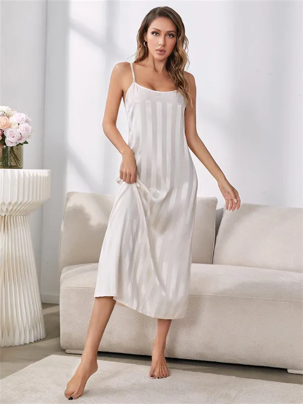 2pcs Striped Silk Satin Pajama Set