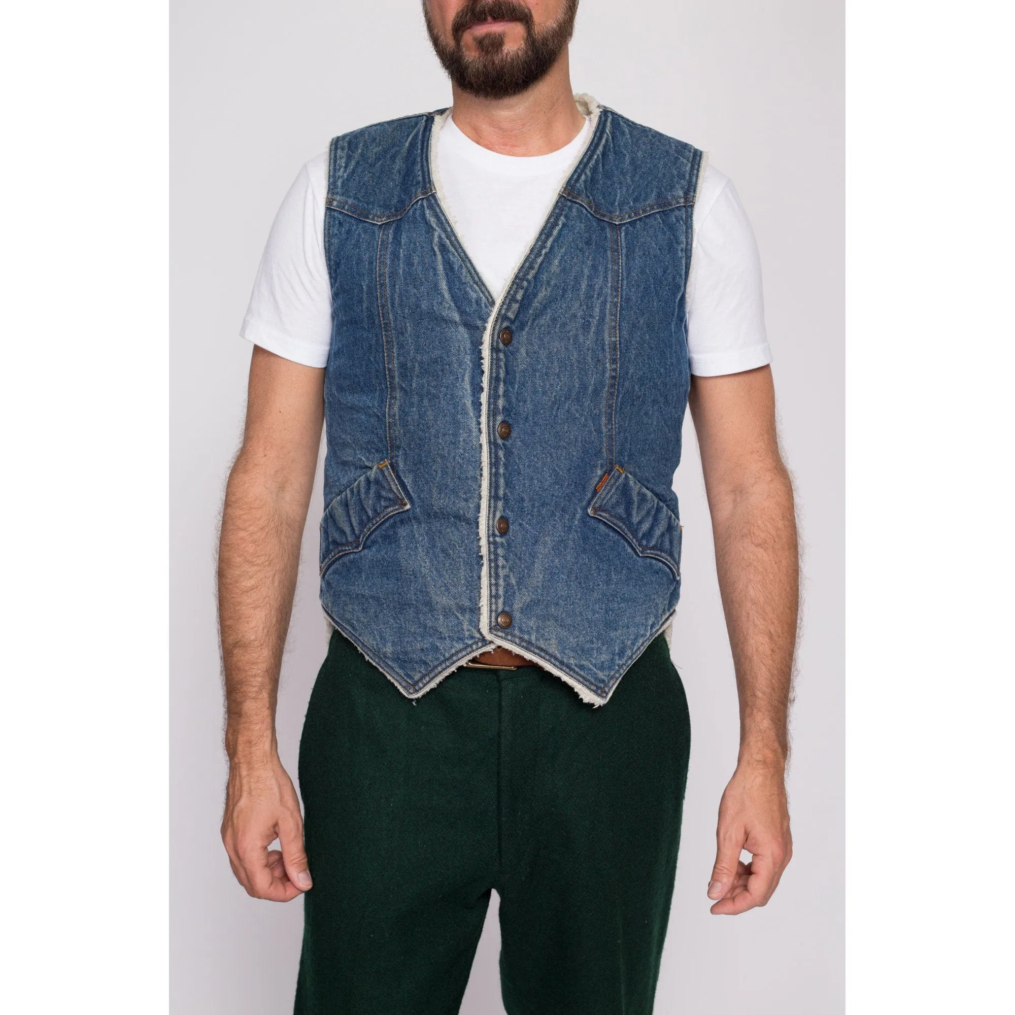 70s 80s Levis Denim Sherpa Vest - Men's Small