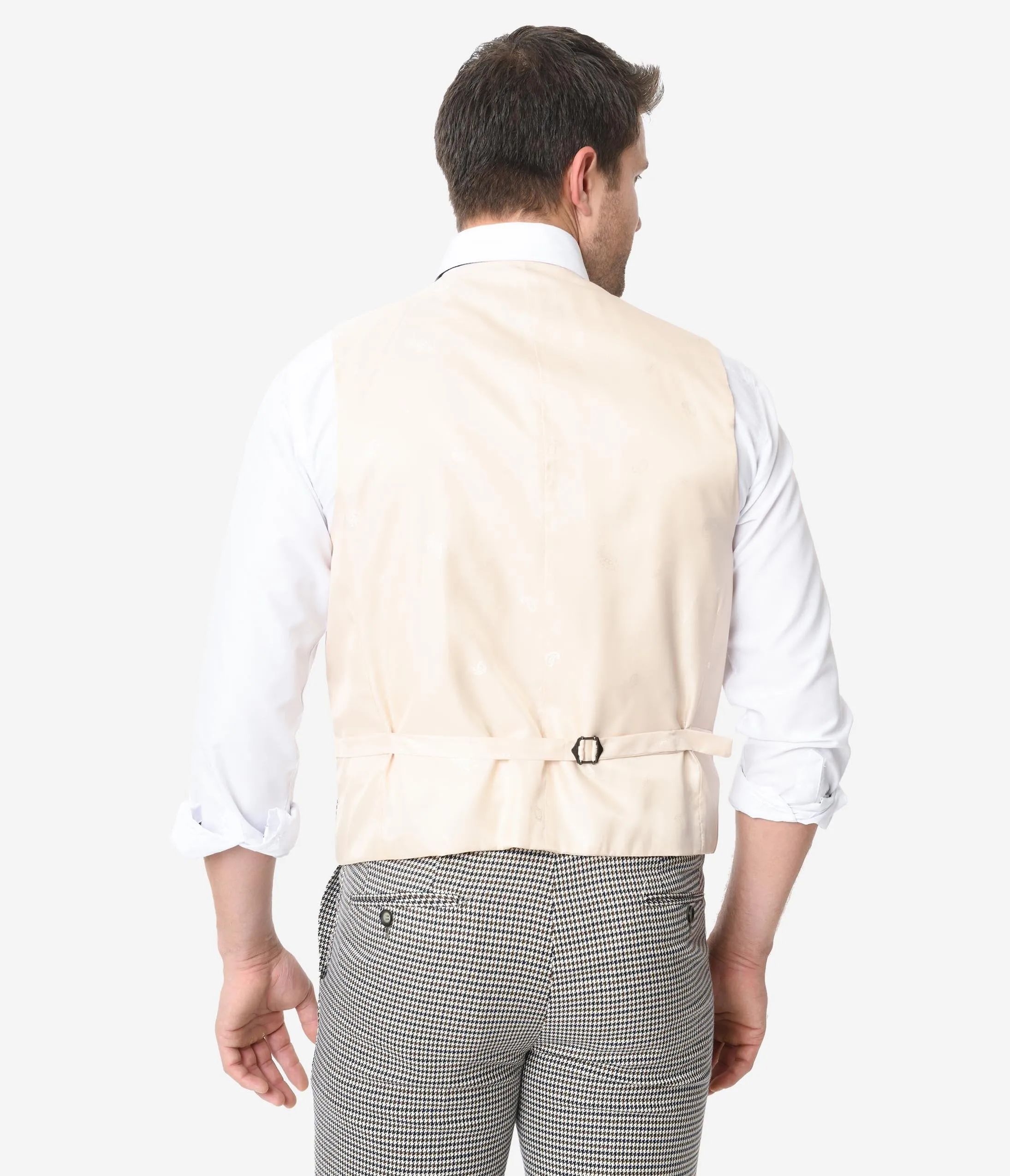 Cream & Brown Houndstooth Mens Vest