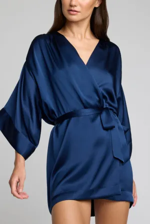 Eclipse Silk Mini Robe in Navy