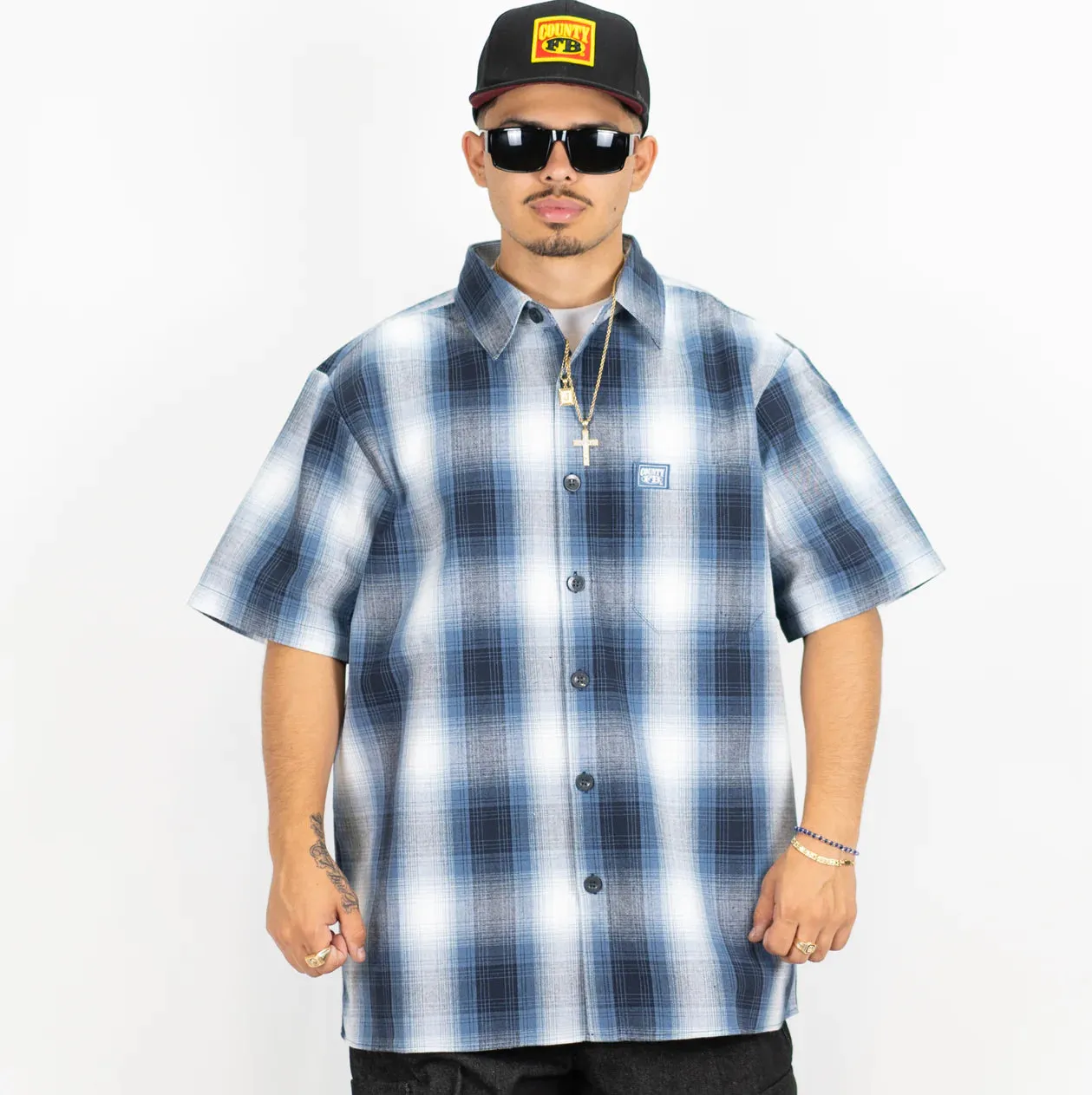 FB County Short Sleeve Checker Button Up Flannel