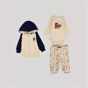 Fun Long-Sleeved Fleeced Hooded 3-Piece Pajama