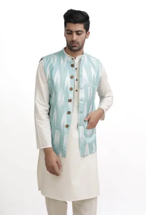 Ice Blue Ikat Nehru Jacket