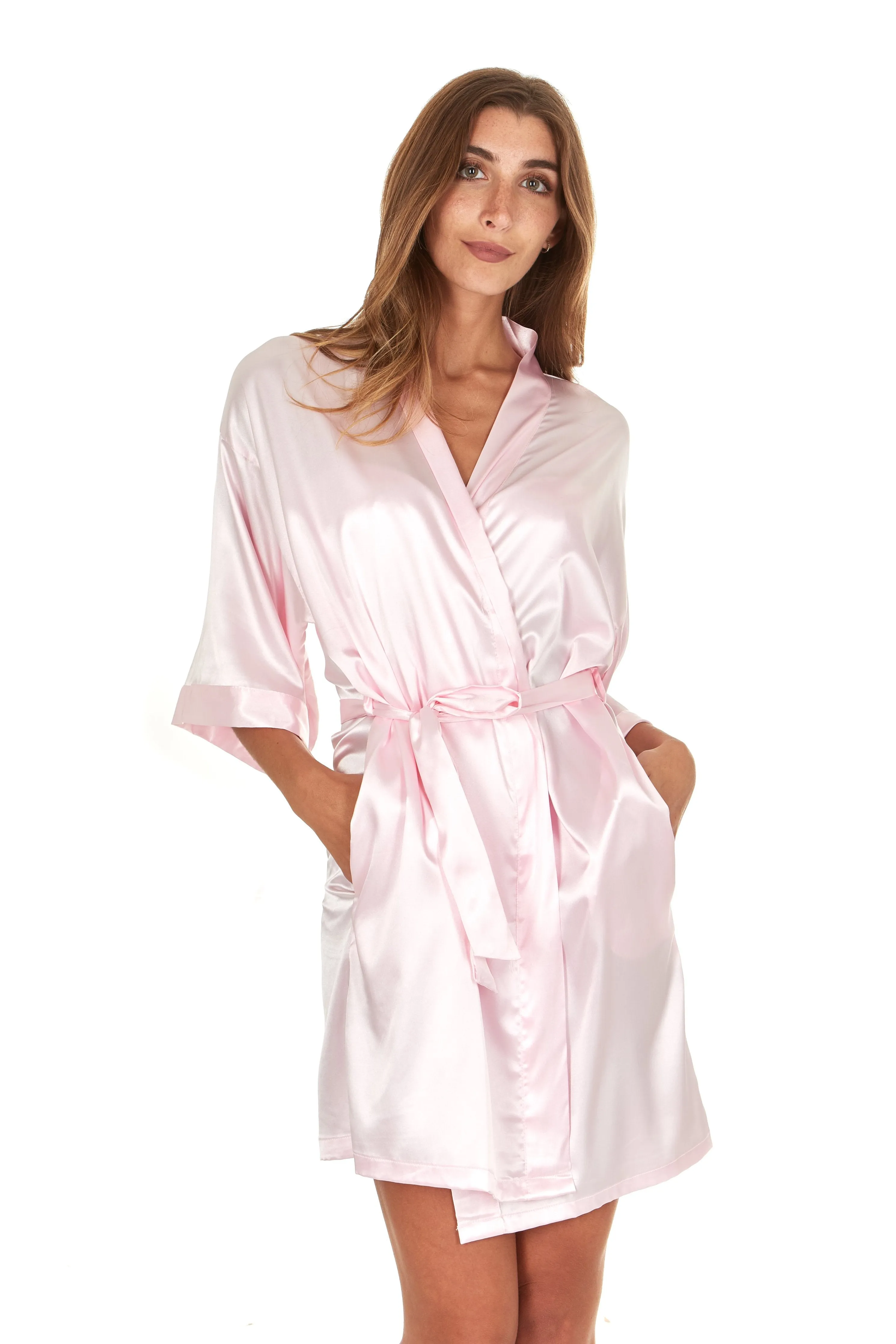 Its Just A Kiss Women Bride and Bridesmaid Satin Kimono Robe With Rhinestones