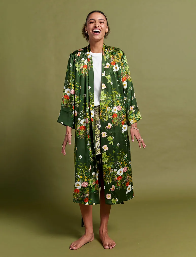 Karen Walker Luxurious Love Letters Silk Maxi Robe - Elegant, Lightweight, and Comfortable Loungewear.