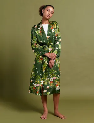 Karen Walker Luxurious Love Letters Silk Maxi Robe - Elegant, Lightweight, and Comfortable Loungewear.