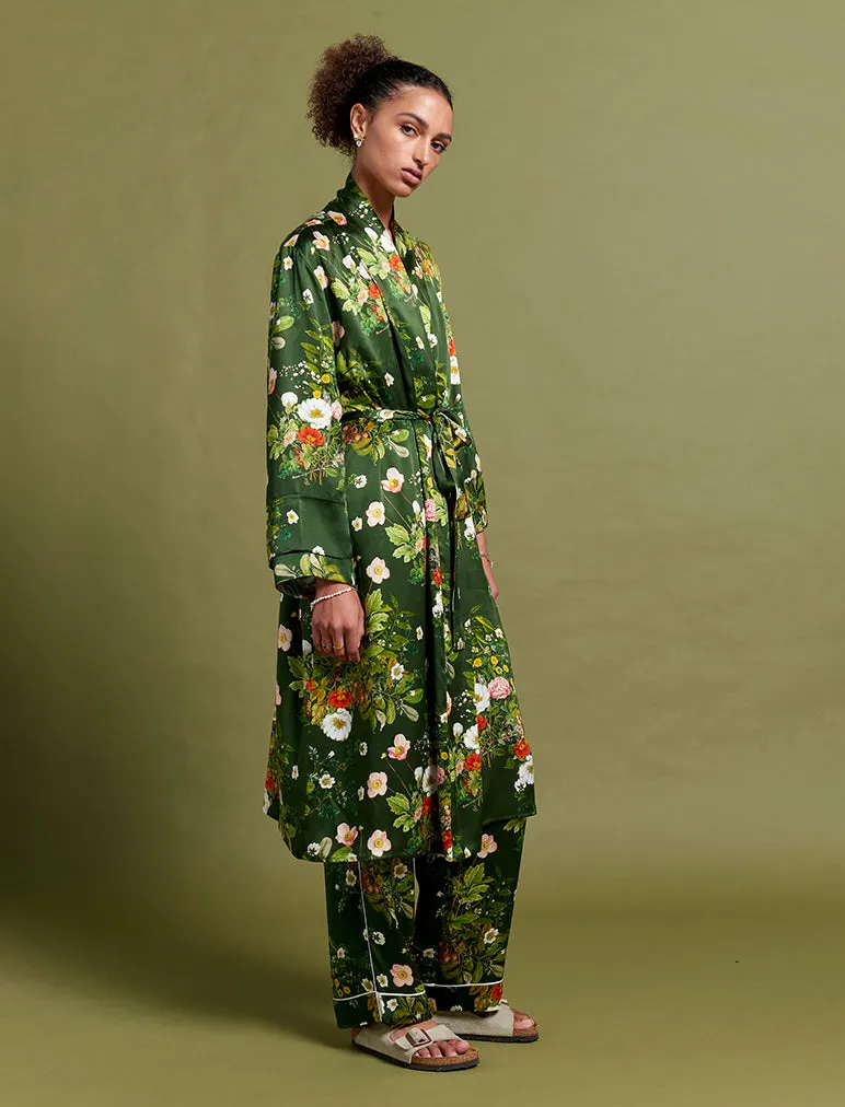 Karen Walker Luxurious Love Letters Silk Maxi Robe - Elegant, Lightweight, and Comfortable Loungewear.