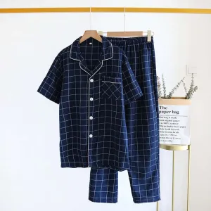 Men's Plaid Short-sleeved Pajamas Set