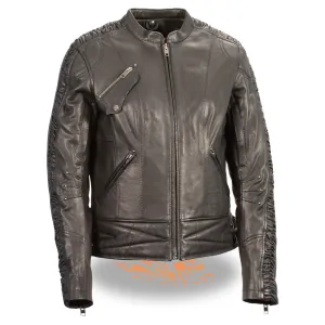 Milwaukee Leather MLL2571 Women's Black 'Crinkled Arm' Lightweight Racer Jacket