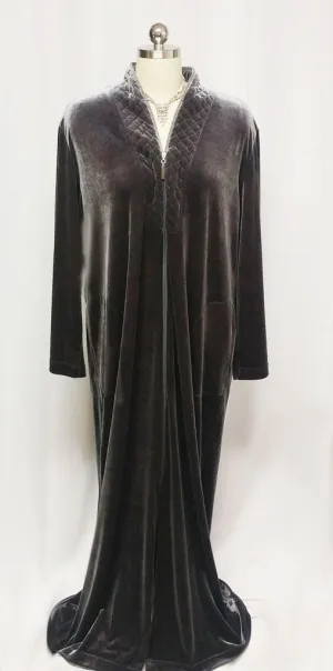 *NEW - DIAMOND TEA LUXURIOUS ZIP UP FRONT VELOUR ROBE IN TITANIUM - SIZE SMALL #3