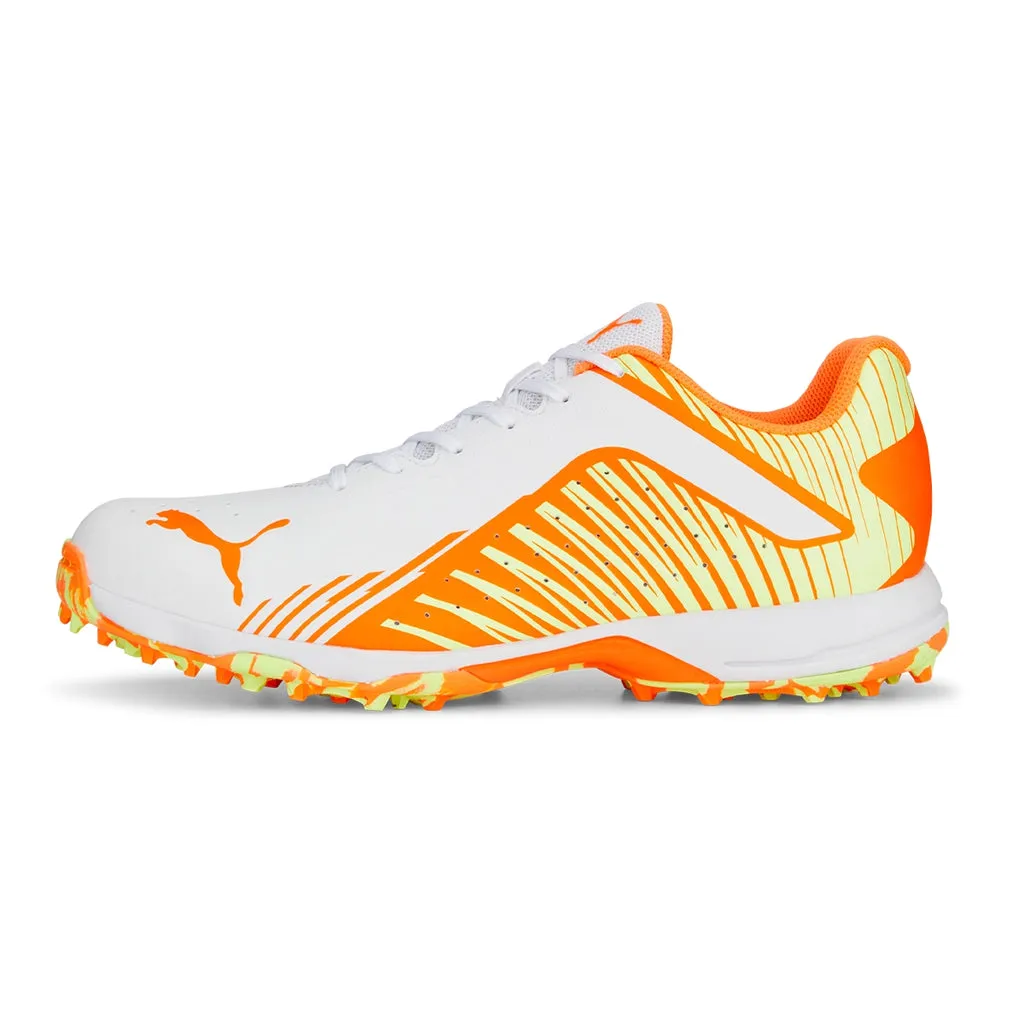 Puma Cricket Shoes, 22-FH-Rubber - White/Orange/Yellow