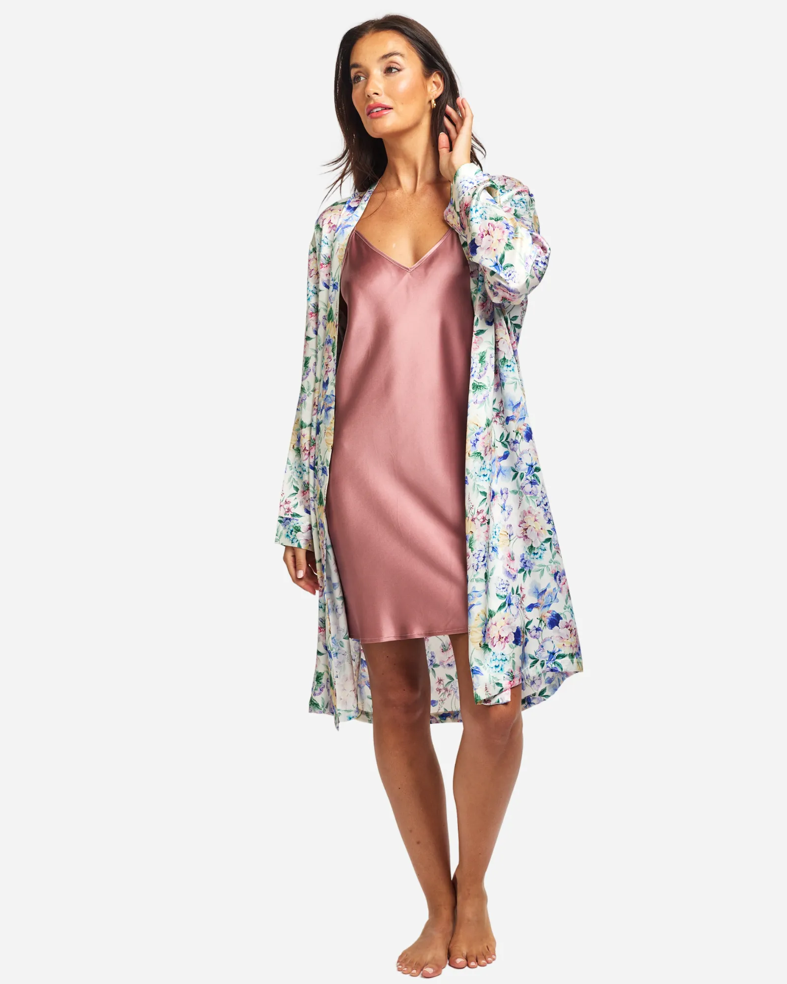 Silk Robe Mid Length - Secret Garden