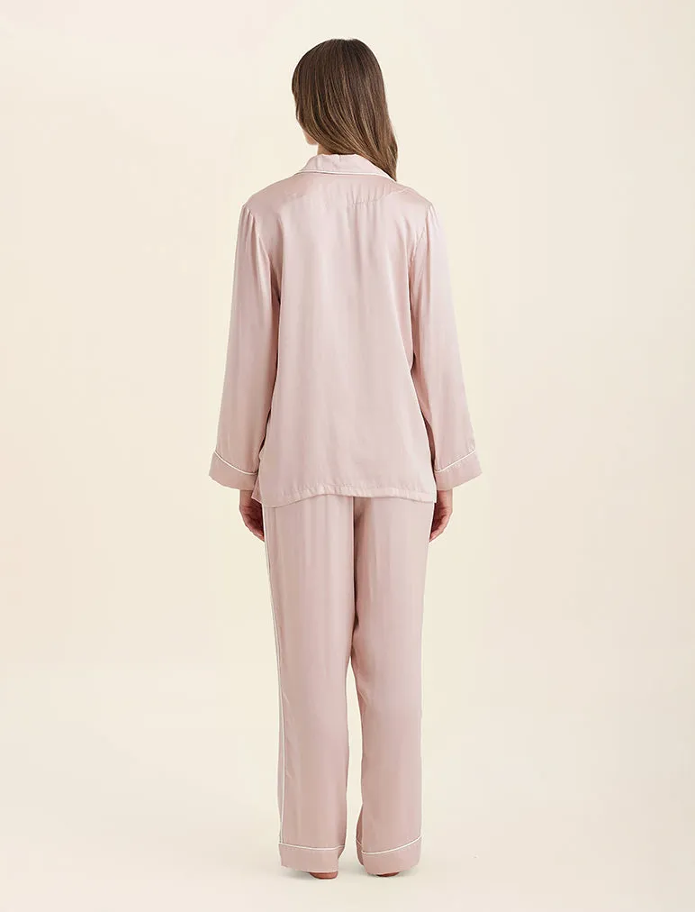 Sylvie Silk Piped Full Length PJ