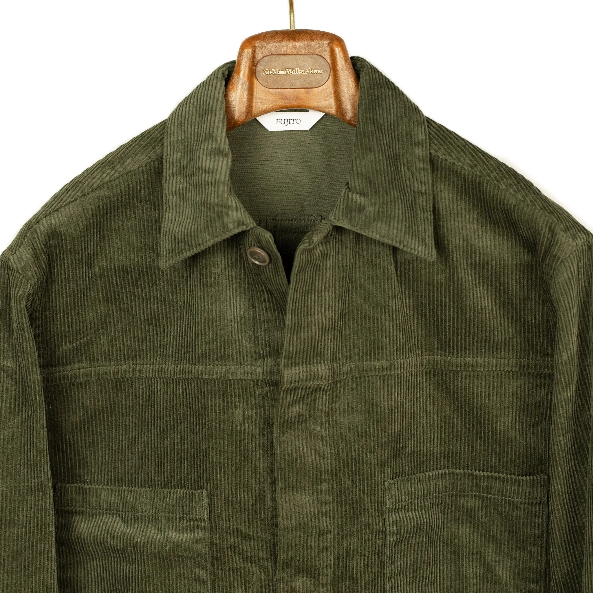 Trucker jacket in olive cotton corduroy