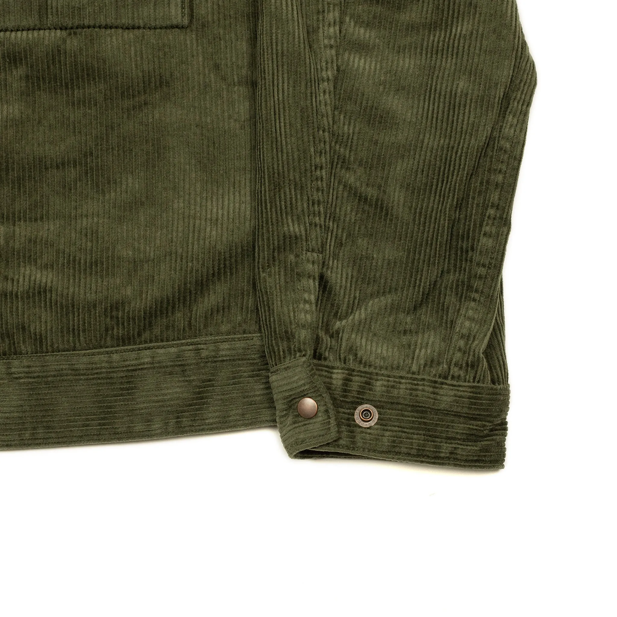 Trucker jacket in olive cotton corduroy