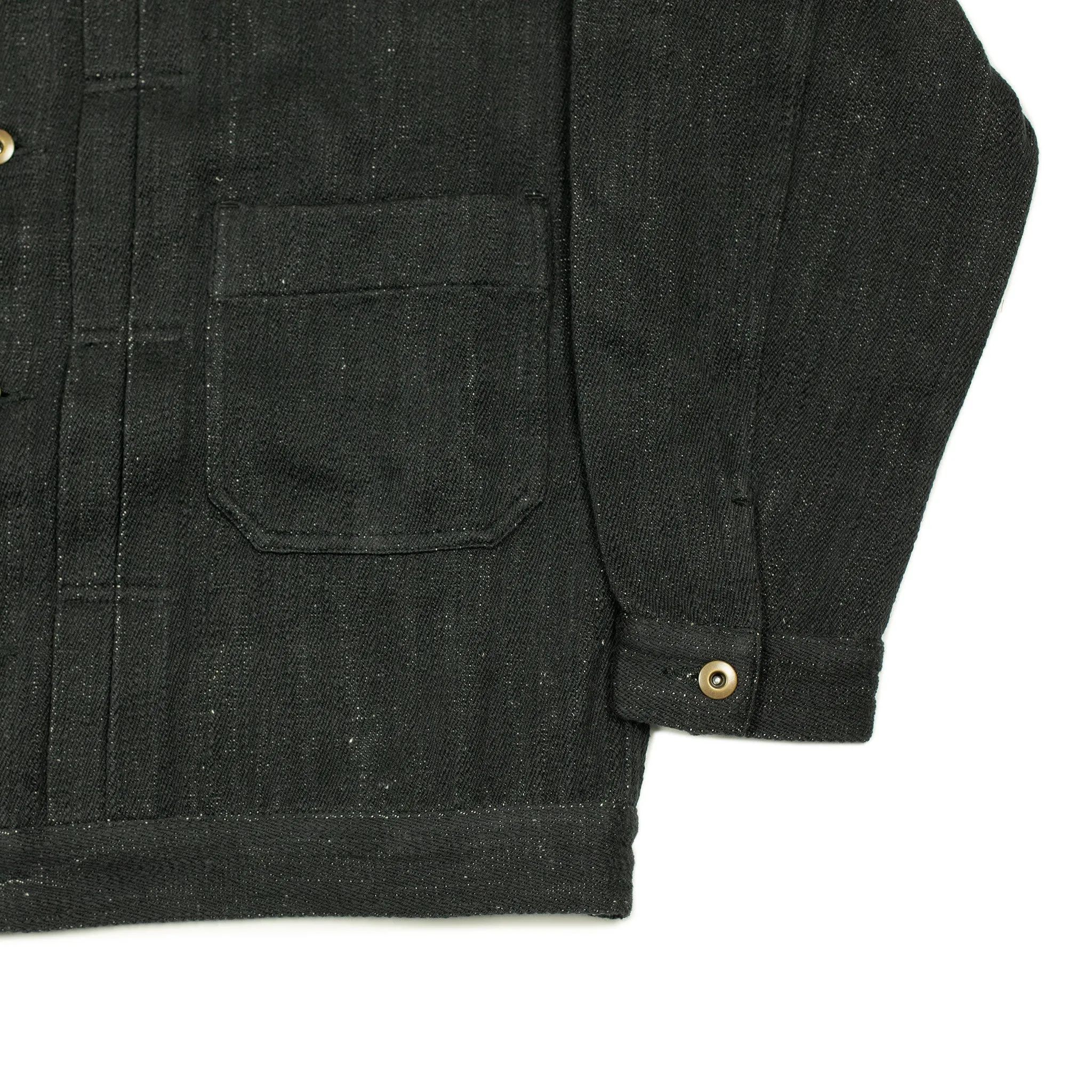 Type 2 trucker jacket in black slubby handwoven cotton denim