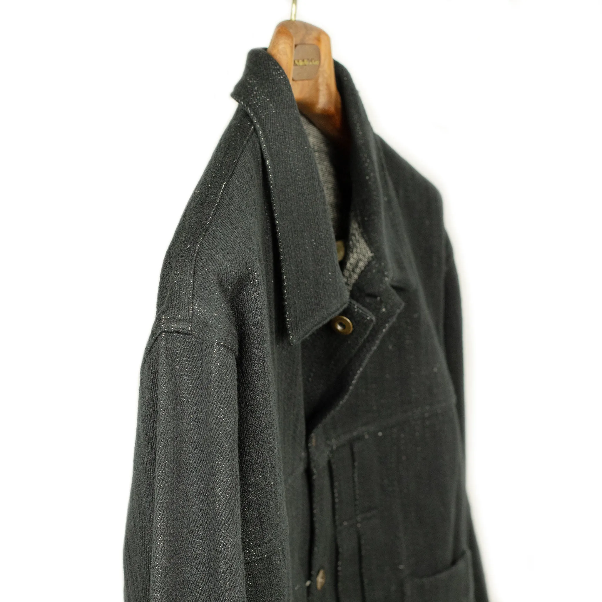 Type 2 trucker jacket in black slubby handwoven cotton denim