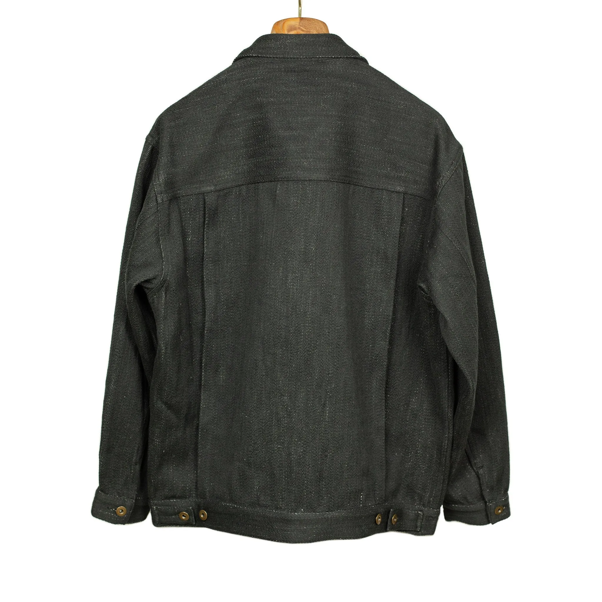 Type 2 trucker jacket in black slubby handwoven cotton denim