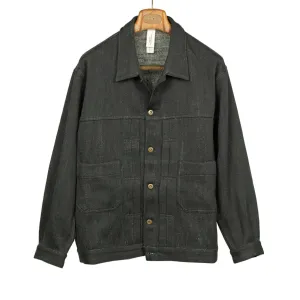 Type 2 trucker jacket in black slubby handwoven cotton denim