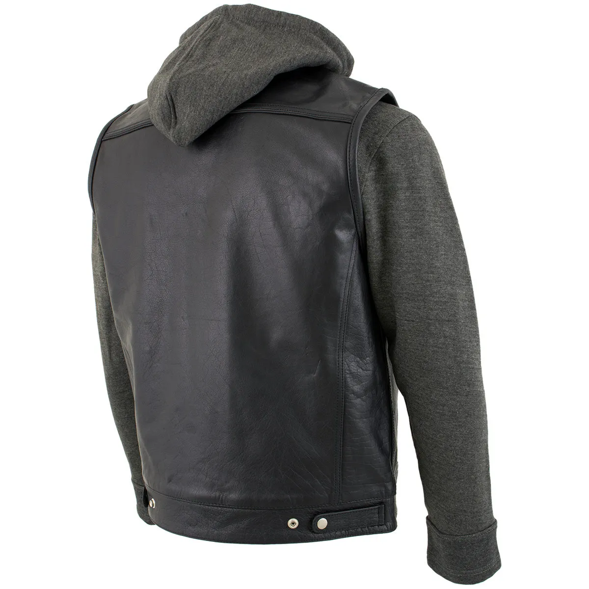 Xelement BXU1006 Men's 'Jax' Black Leather Motorcycle Hoodie Jacket